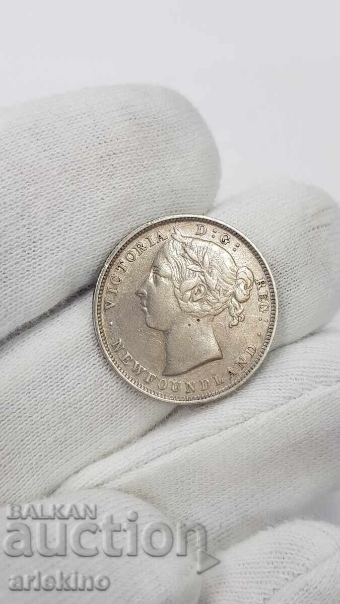 Много рядка сребърна монета 20 цента - 1899 - NEW FOUNDLAND - 5