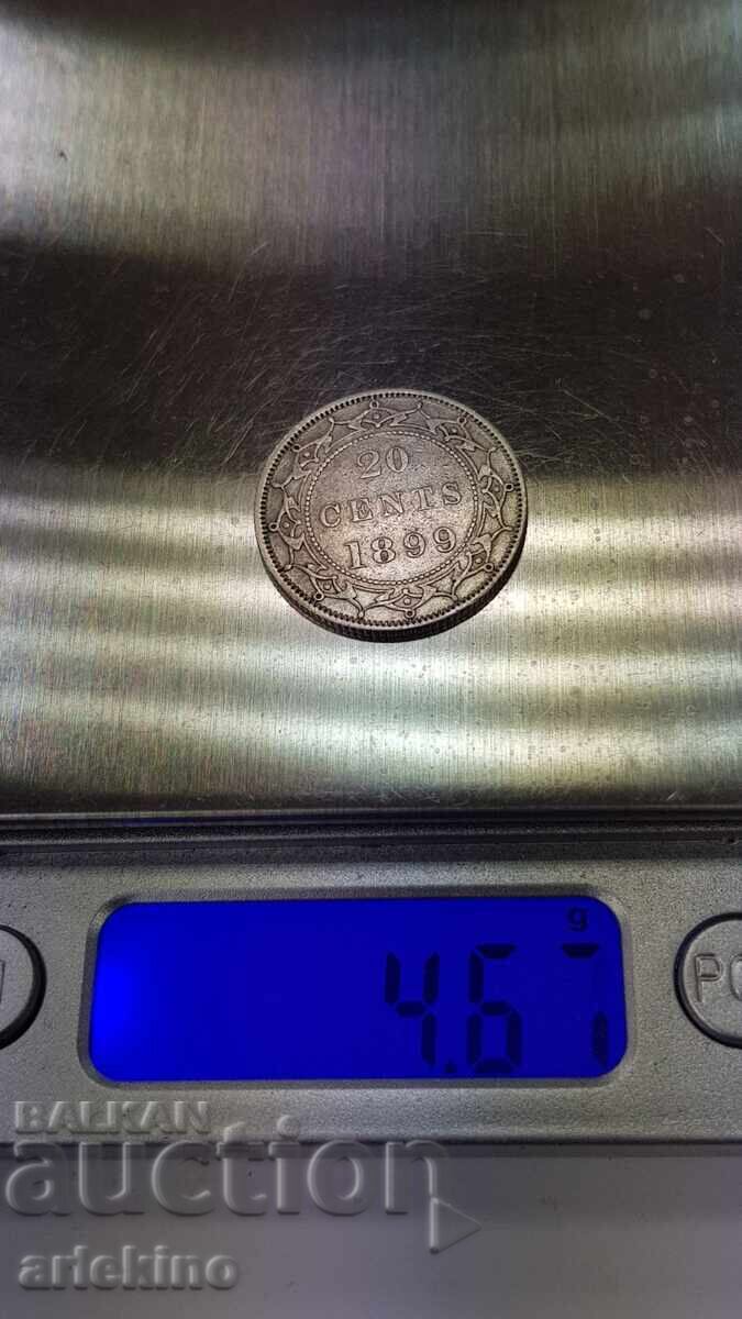 Много рядка сребърна монета 20 цента - 1899 - NEW FOUNDLAND - 7