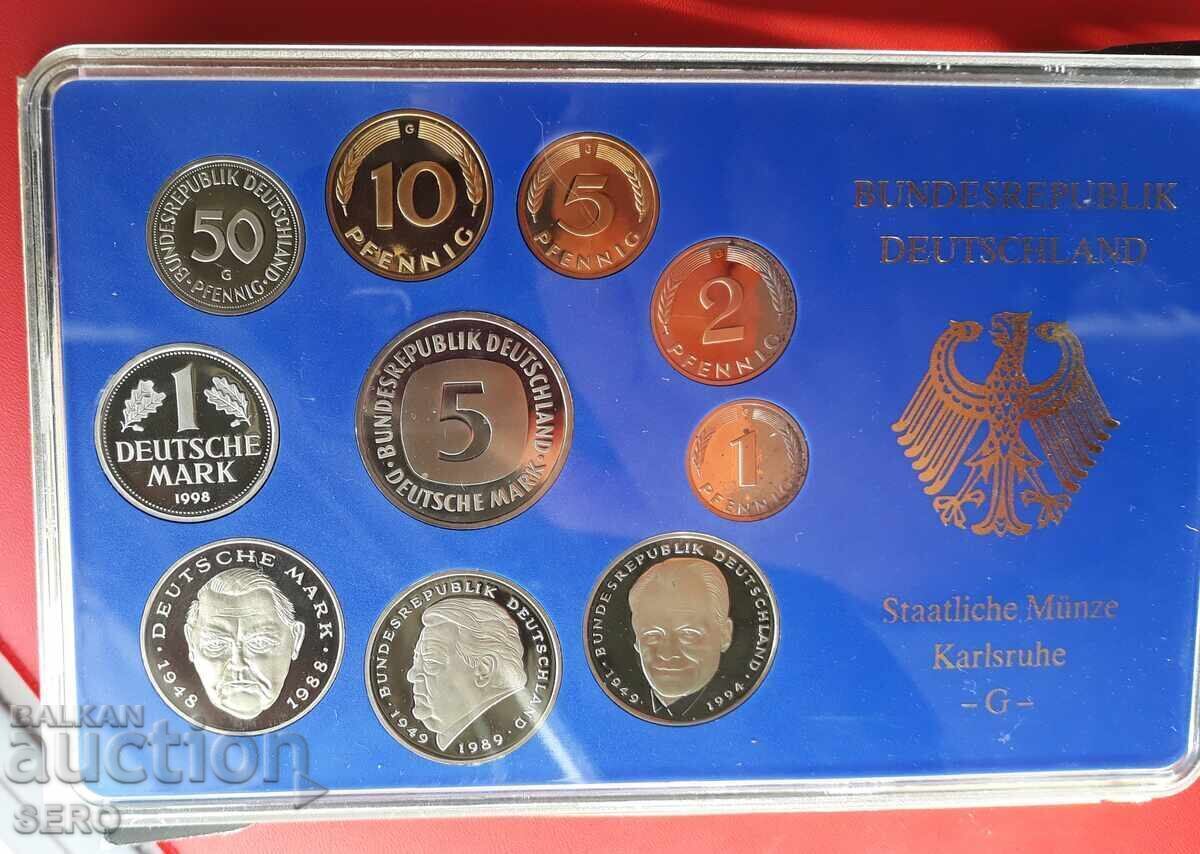 Германия-СЕТ 1998 G-Карлсруе-10 монети/1х5 марки,3х2 марки/