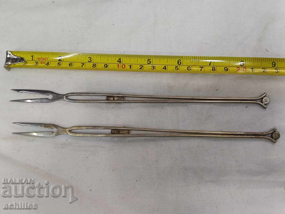 Furculițe rusești argintate cu chihlimbar - 5 Furculițe rusești argintate cu chihlimbar - 5