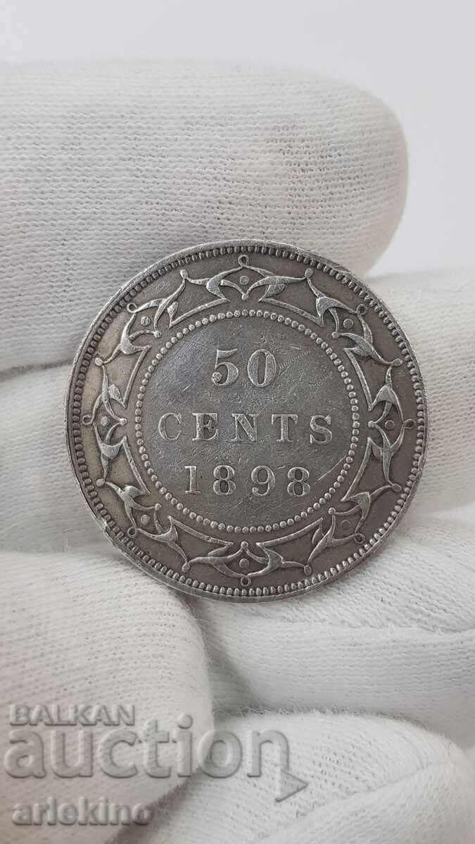Monedă de argint foarte rară de 50 cenți - 1898 - NEW FOUNDLAND cu preț € 75.00 | 146.69 BGN