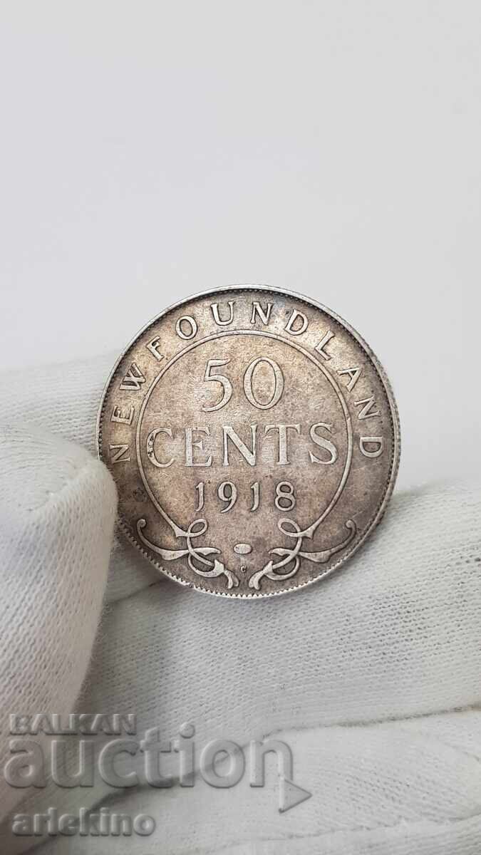Monedă de argint foarte rară de 50 cenți - 1918 - NEW FOUNDLAND cu preț € 65.00 | 127.13 BGN Monedă de argint foarte rară de 50 cenți - 1918 - NEW FOUNDLAND cu preț € 65.00 | 127.13 BGN