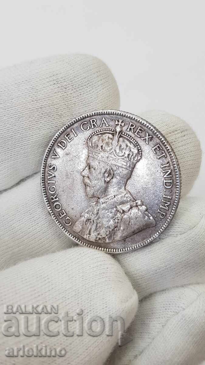 Monedă de argint foarte rară de 50 cenți - 1918 - NEW FOUNDLAND - 5 Monedă de argint foarte rară de 50 cenți - 1918 - NEW FOUNDLAND - 5