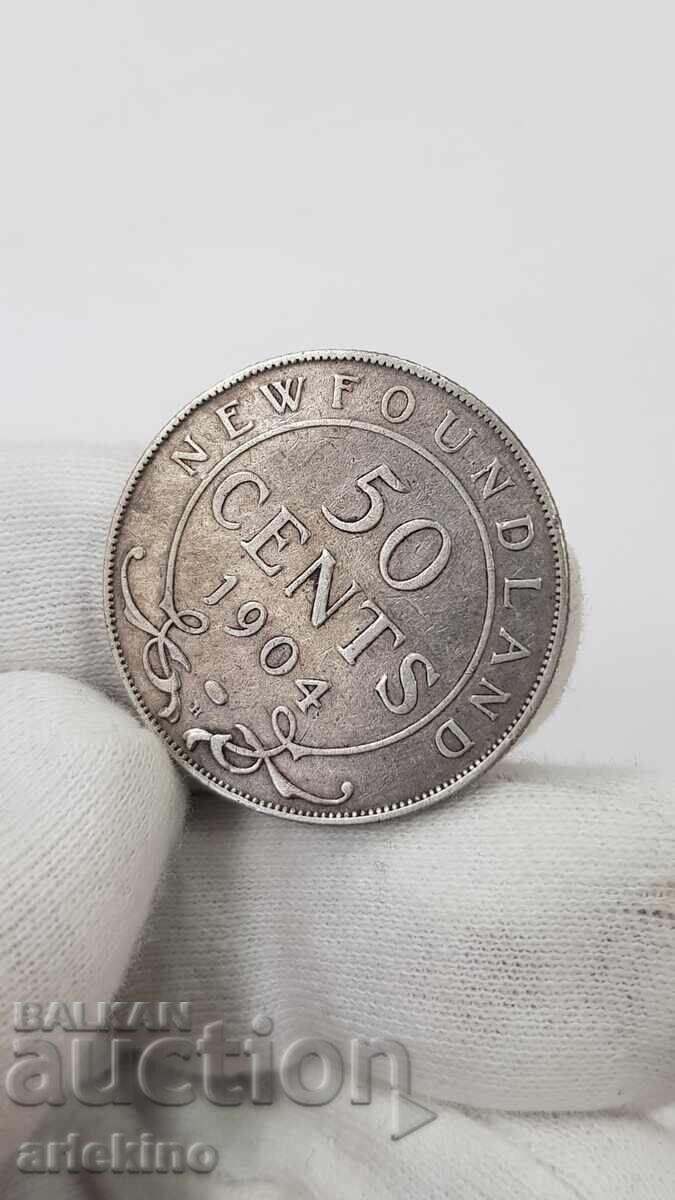Monedă de argint foarte rară de 50 cenți - 1904 - NEWFOUNDLAND cu preț € 55.00 | 107.57 BGN