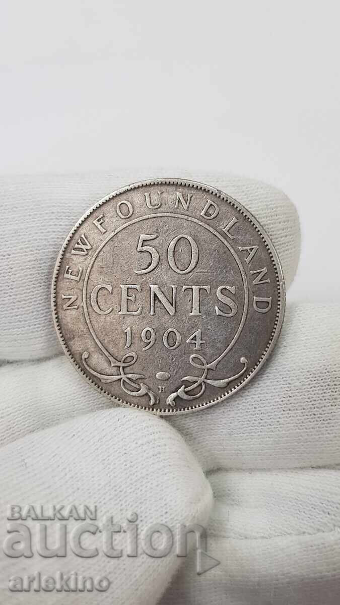 Licitație Monedă de argint foarte rară de 50 cenți - 1904 - NEWFOUNDLAND