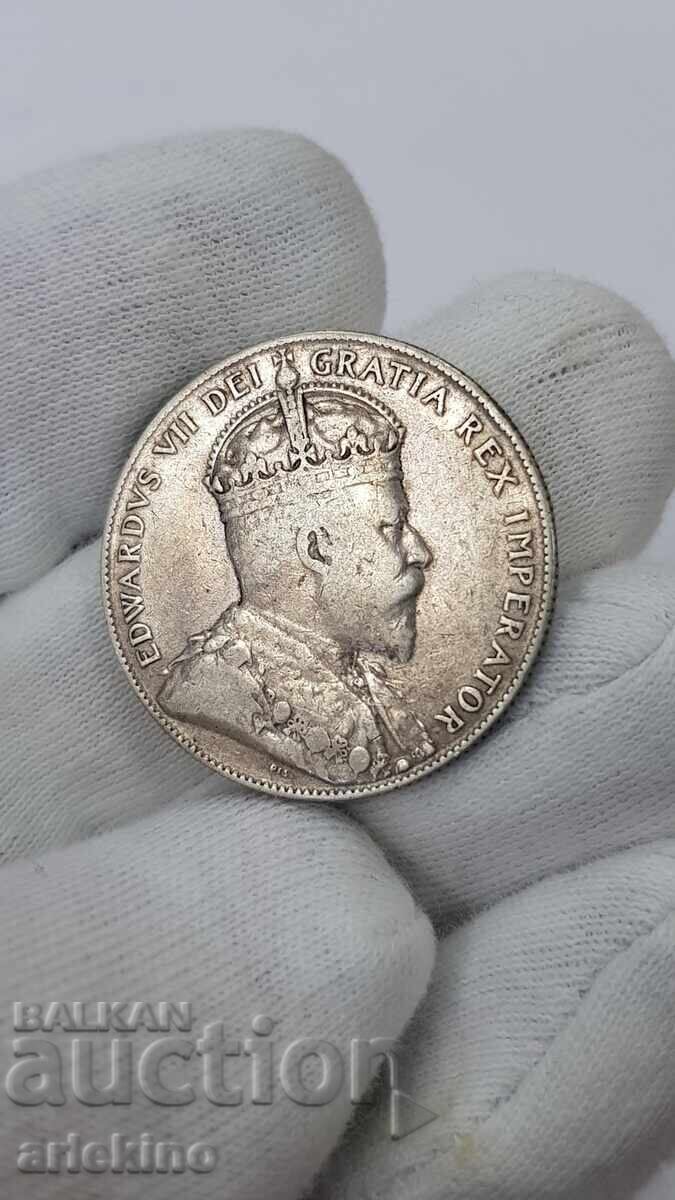 Monedă de argint foarte rară de 50 cenți - 1904 - NEWFOUNDLAND - 5