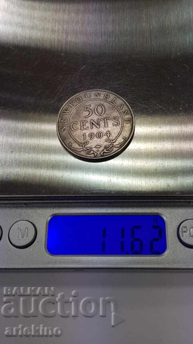 Monedă de argint foarte rară de 50 cenți - 1904 - NEWFOUNDLAND - 7