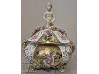 Bombonieră mare din porțelan italian cu capac