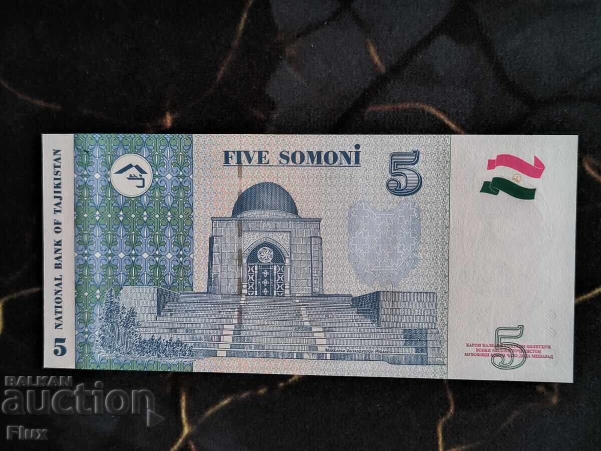 Bancnota - Tadjikistan - 5 somoni UNC | 1999 cu preț € 4.00 | 7.82 BGN Bancnota - Tadjikistan - 5 somoni UNC | 1999 cu preț € 4.00 | 7.82 BGN
