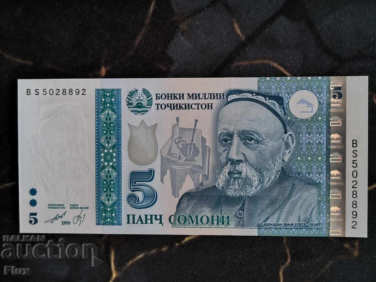 Bancnota - Tadjikistan - 5 somoni UNC | 1999 Bancnota - Tadjikistan - 5 somoni UNC | 1999