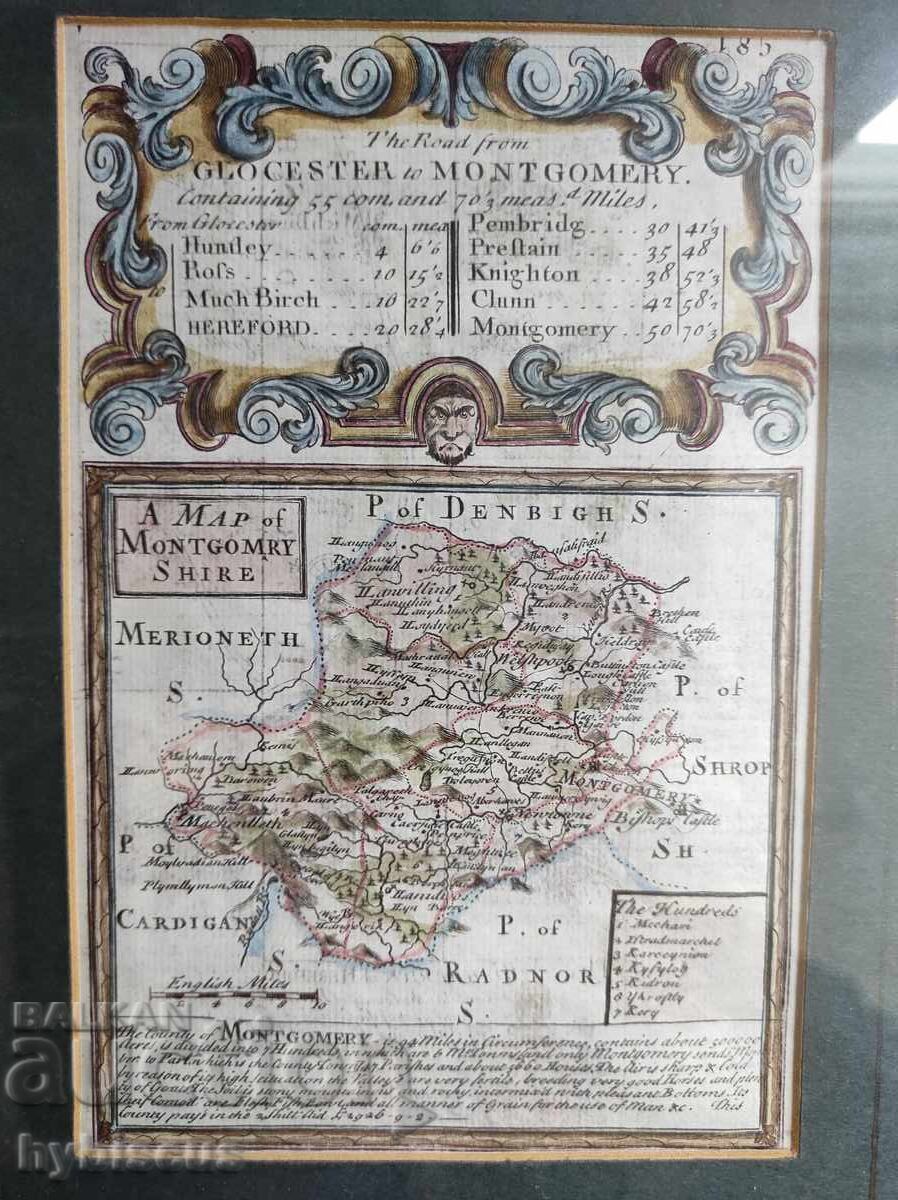 Δημοπρασία Οδικός χάρτης του 18ου αιώνα από το Γκλόστερ στο Μοντγκόμερι
