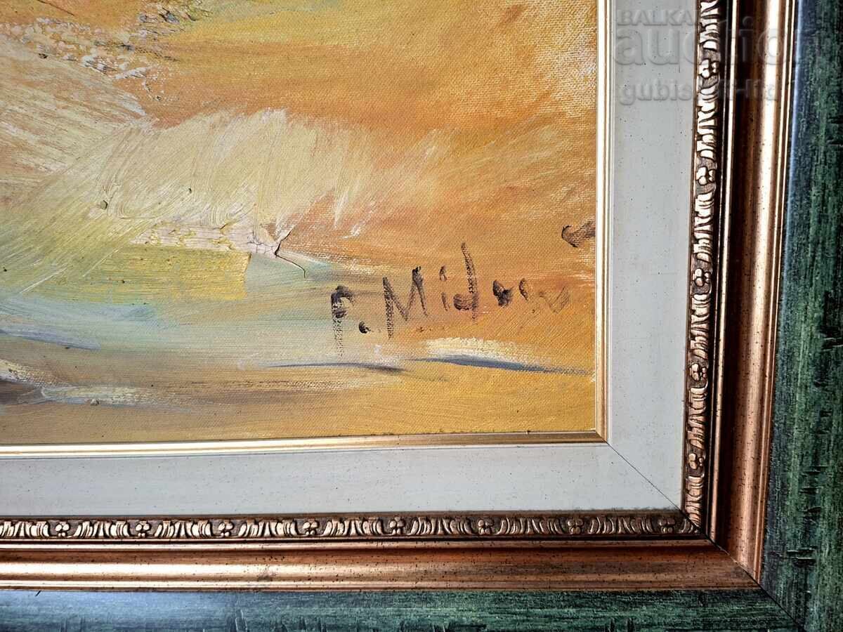 Auction  Painting, landscape, old houses, artist P. Mitkov, 147x107 cm