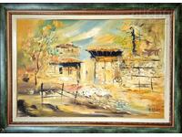 Πίνακας, τοπίο, παλιά σπίτια, καλλιτέχνης Π. Μίτκοφ, 147x107 εκ