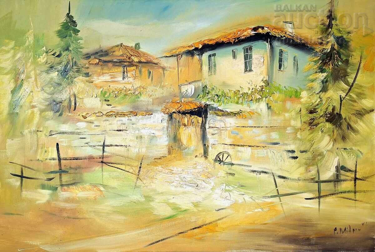Πίνακας, τοπίο, παλιά σπίτια, καλλιτέχνης Π. Μίτκοφ, 147x107 εκ με τιμή € 6500.00 | 12712.90 BGN