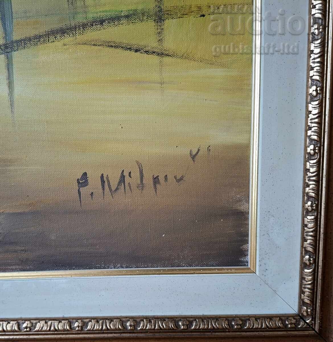 Δημοπρασία Πίνακας, τοπίο, παλιά σπίτια, καλλιτέχνης Π. Μίτκοφ, 147x107 εκ