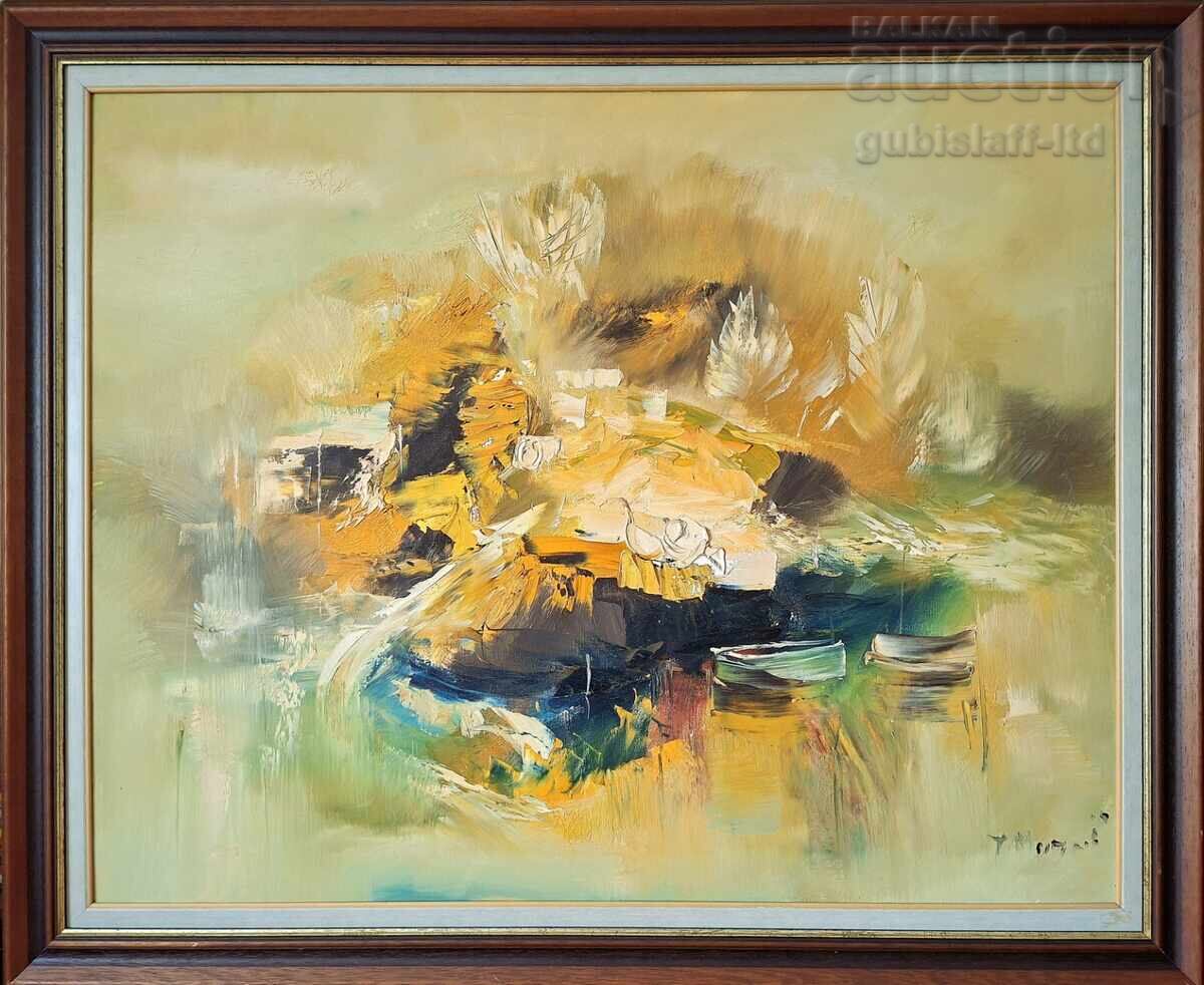 Картина, пейзаж, лодки, худ. П. Митков, 118х98 см.