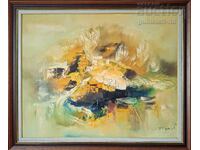 Tablou, peisaj, bărci, pictor P. Mitkov, 118x98 cm