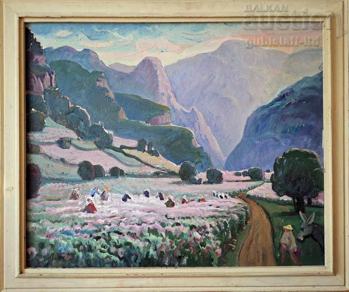 Painting "Rose Valley", 1993, artist L. Petrov (1912-2007)