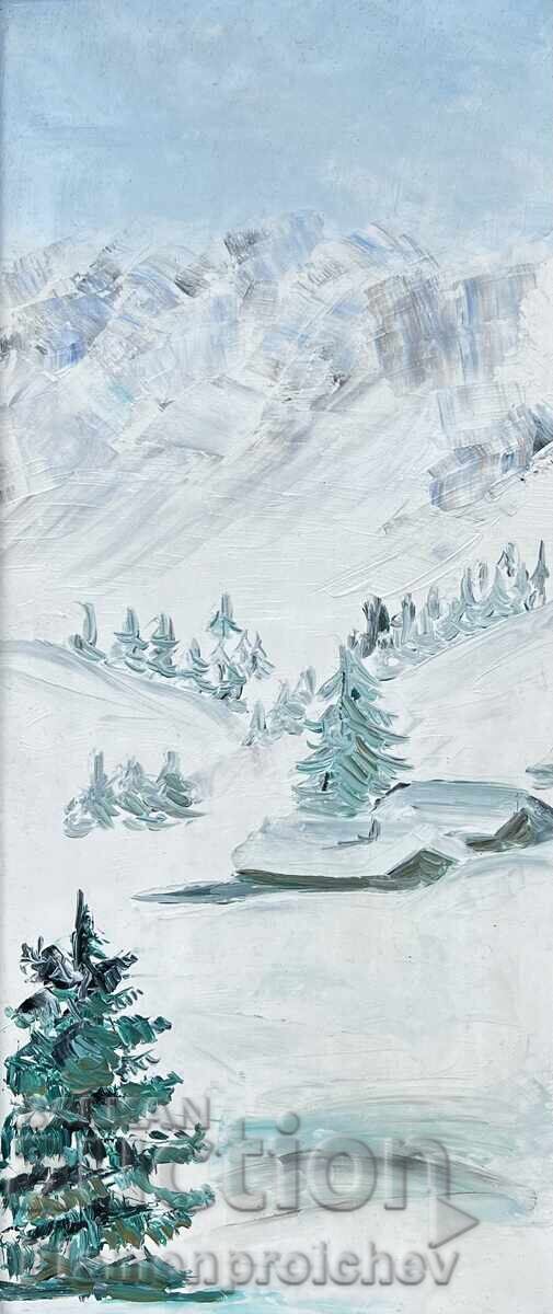 UNIQUE TRIPTYCH PAINTING AKSINIA DZHUROVA 1992 WINTER LANDSCAPE - 5