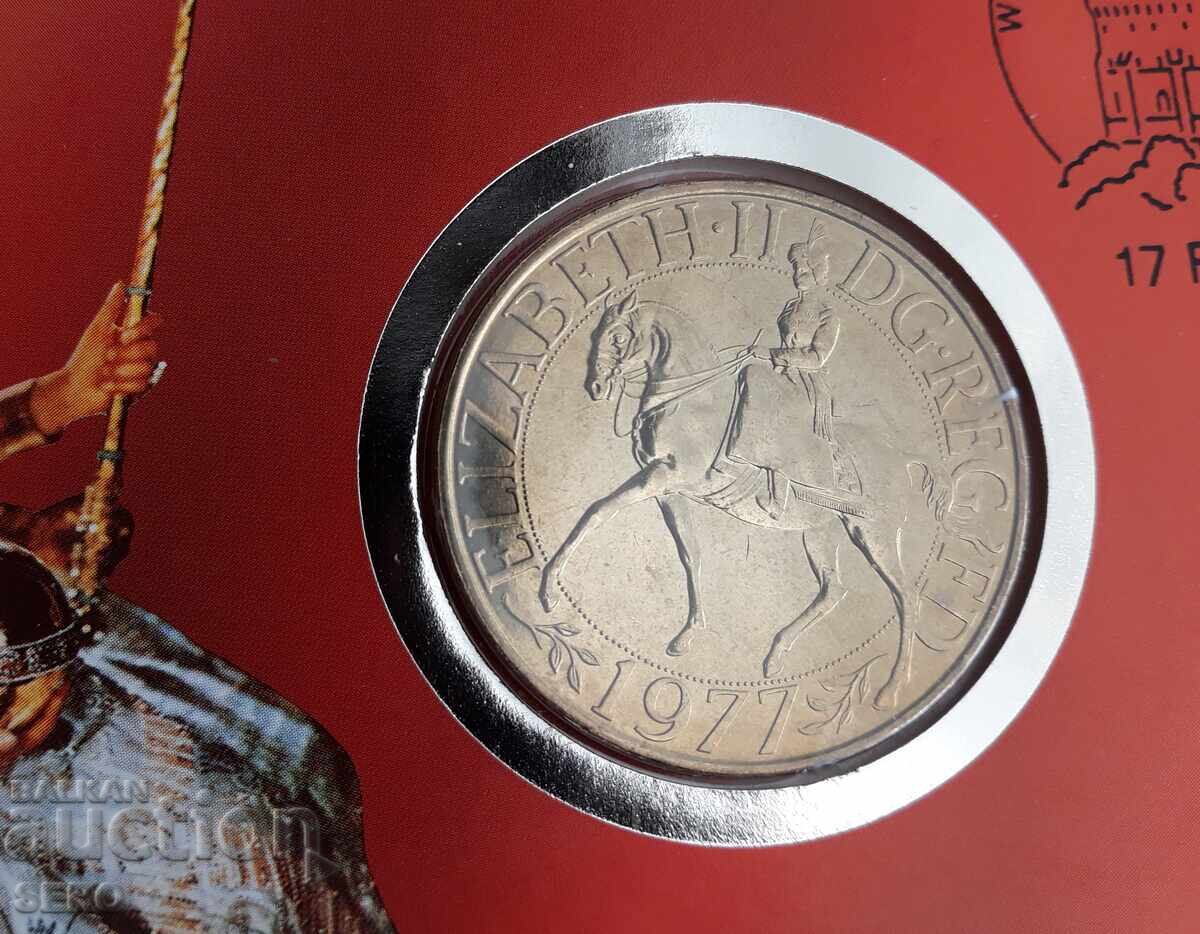 Великобритания-1 крона 1977 и пощ.марка в красив плик с цена € 5.01 | 9.80 лв.