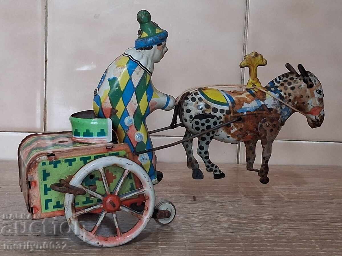 Аукцион Детска ламаринена играчка жокей кон с двуколка Германия