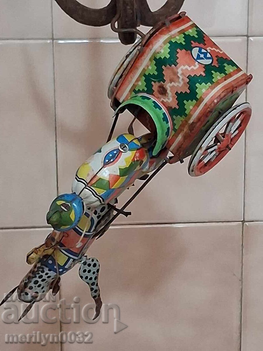 Детска ламаринена играчка жокей кон с двуколка Германия - 5