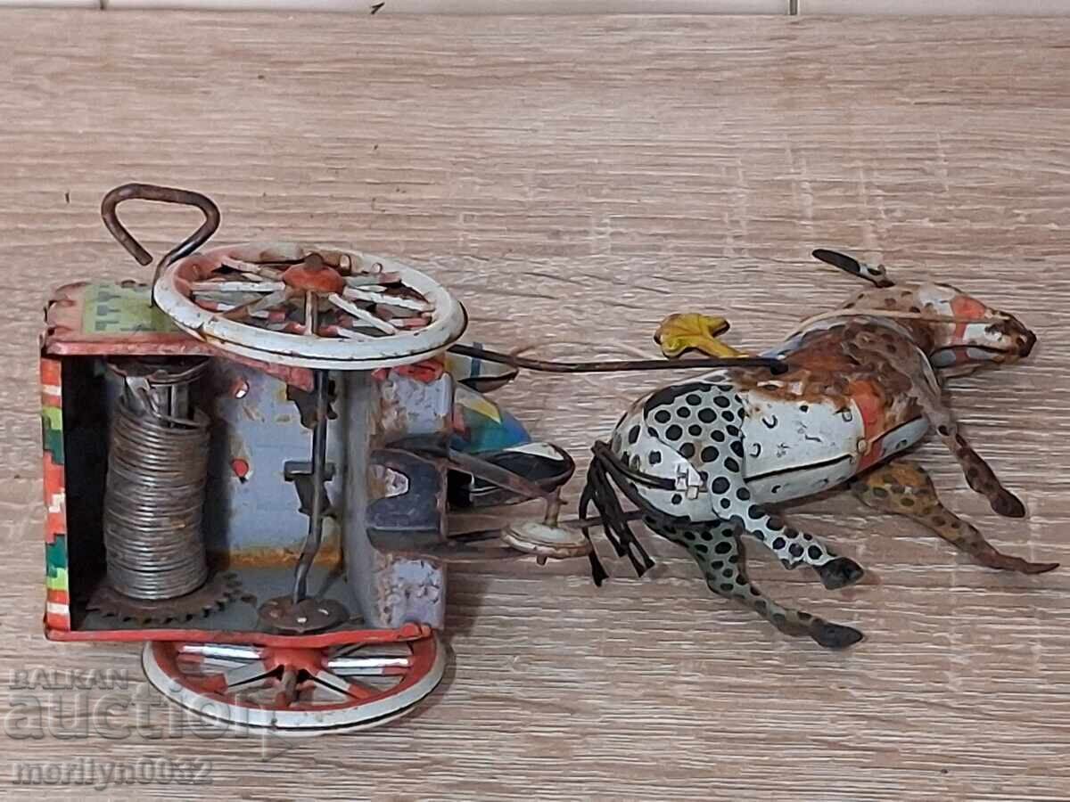 Детска ламаринена играчка жокей кон с двуколка Германия - 6