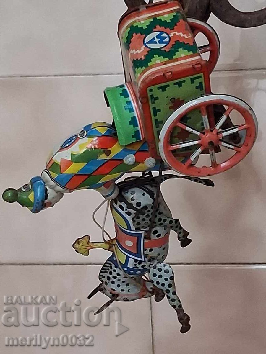 Детска ламаринена играчка жокей кон с двуколка Германия - 7