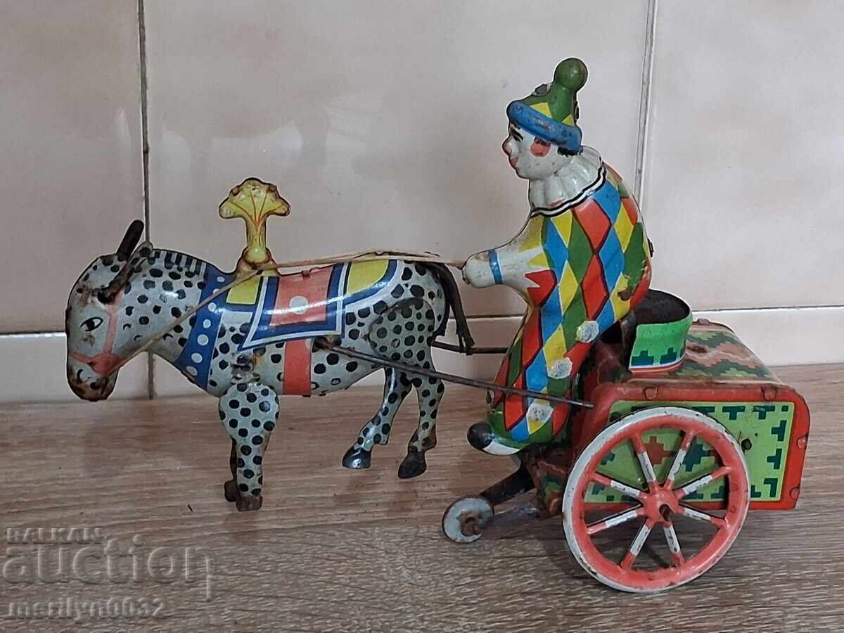 Детска ламаринена играчка жокей кон с двуколка Германия