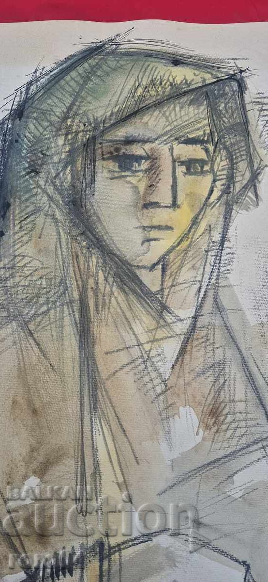 Licitație ZLATKA DĂBOVA ( 1927 - 1997 ) " FATA " - ACUARELĂ