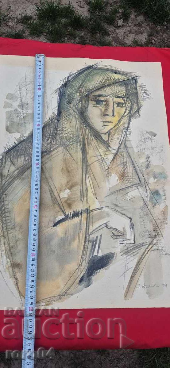 ZLATKA DĂBOVA ( 1927 - 1997 ) " FATA " - ACUARELĂ - 5