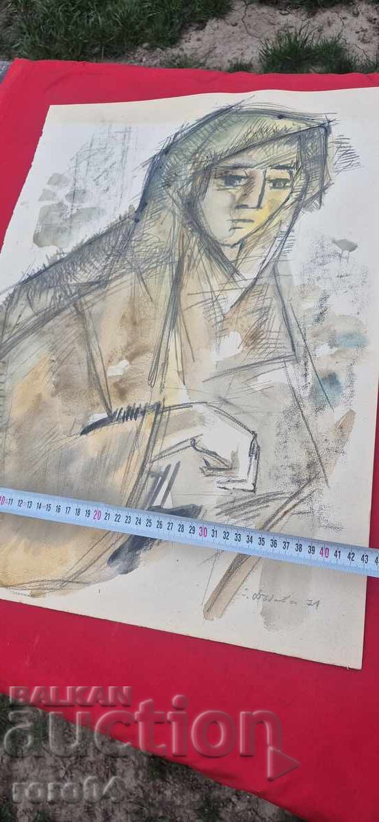 ZLATKA DĂBOVA ( 1927 - 1997 ) " FATA " - ACUARELĂ - 6