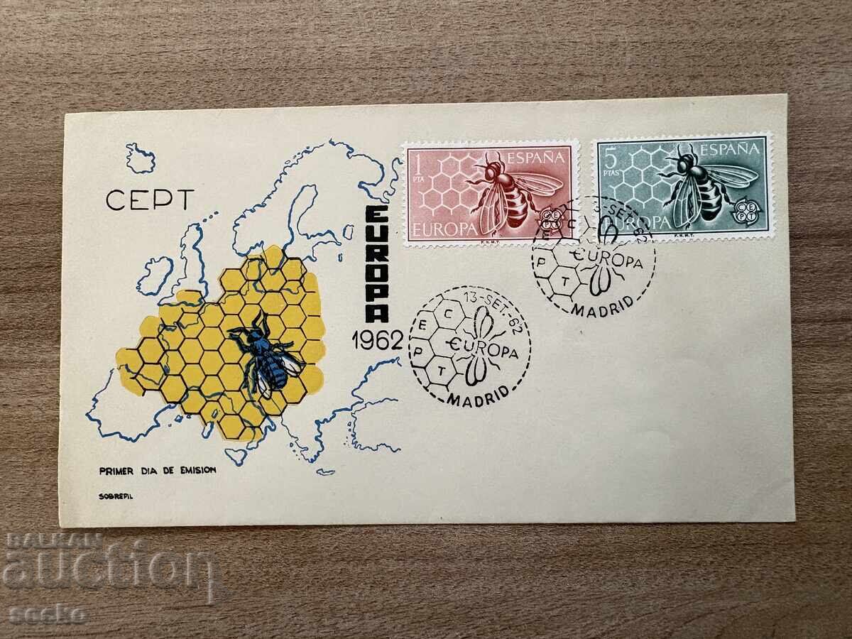 Испания - Първодневен плик - Марки EUROPA - Пчели (1962)