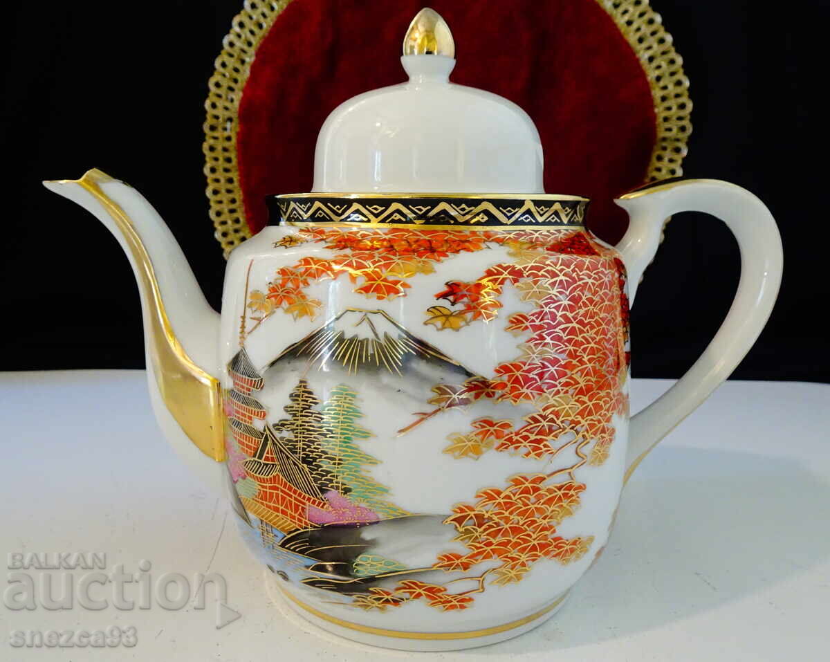 Τσαγιέρα, κανάτα ιαπωνική πορσελάνη Satsuma Kazan, χρυσό