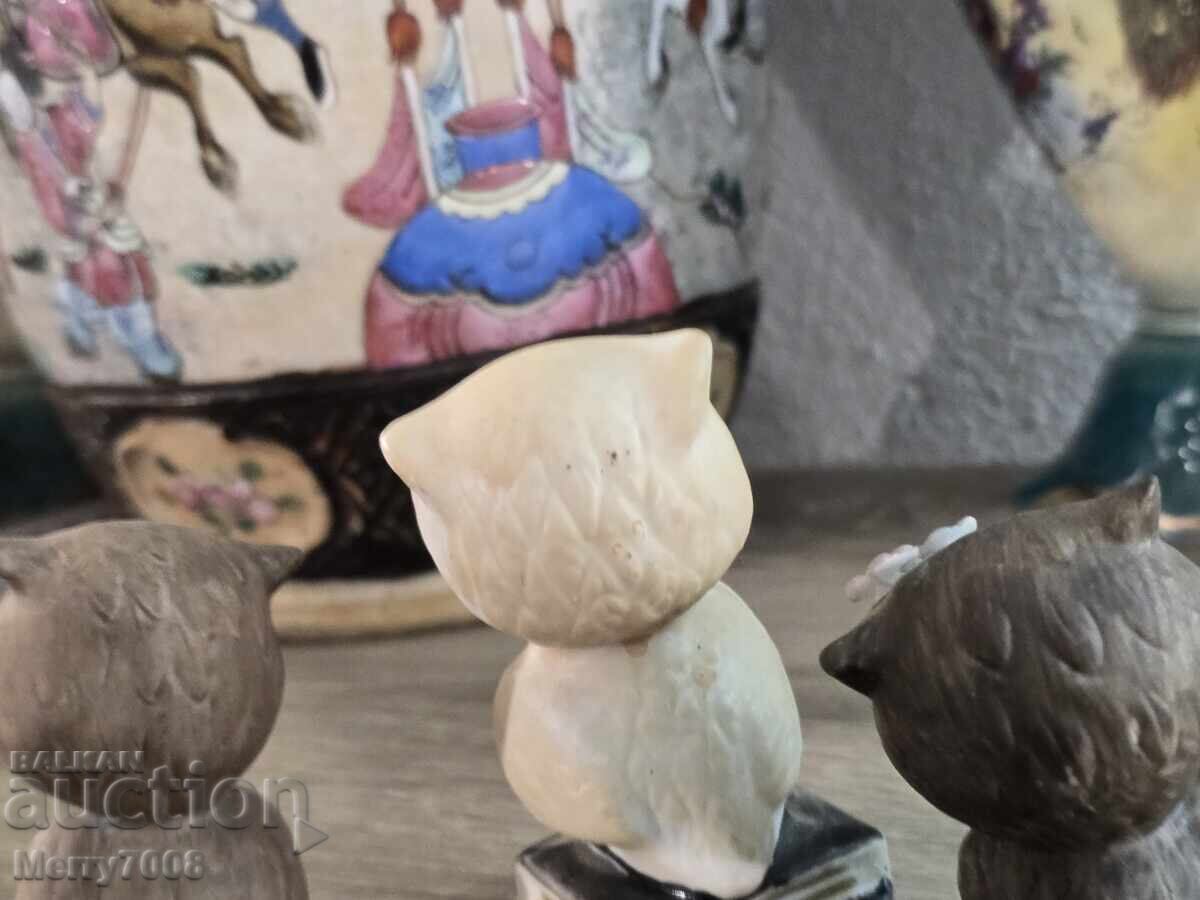 Set de trei bufnițe din porțelan lucrate manual! - 5