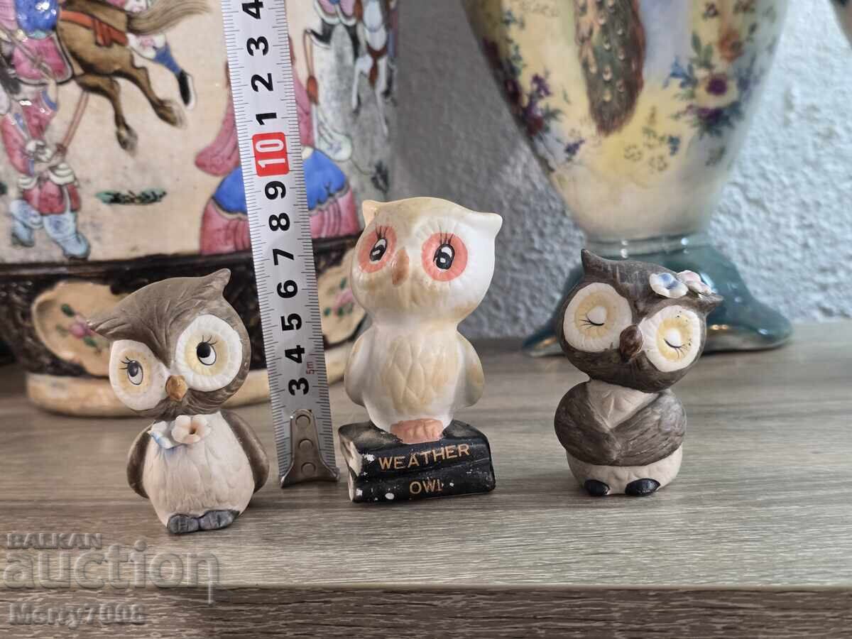 Set de trei bufnițe din porțelan lucrate manual! - 6