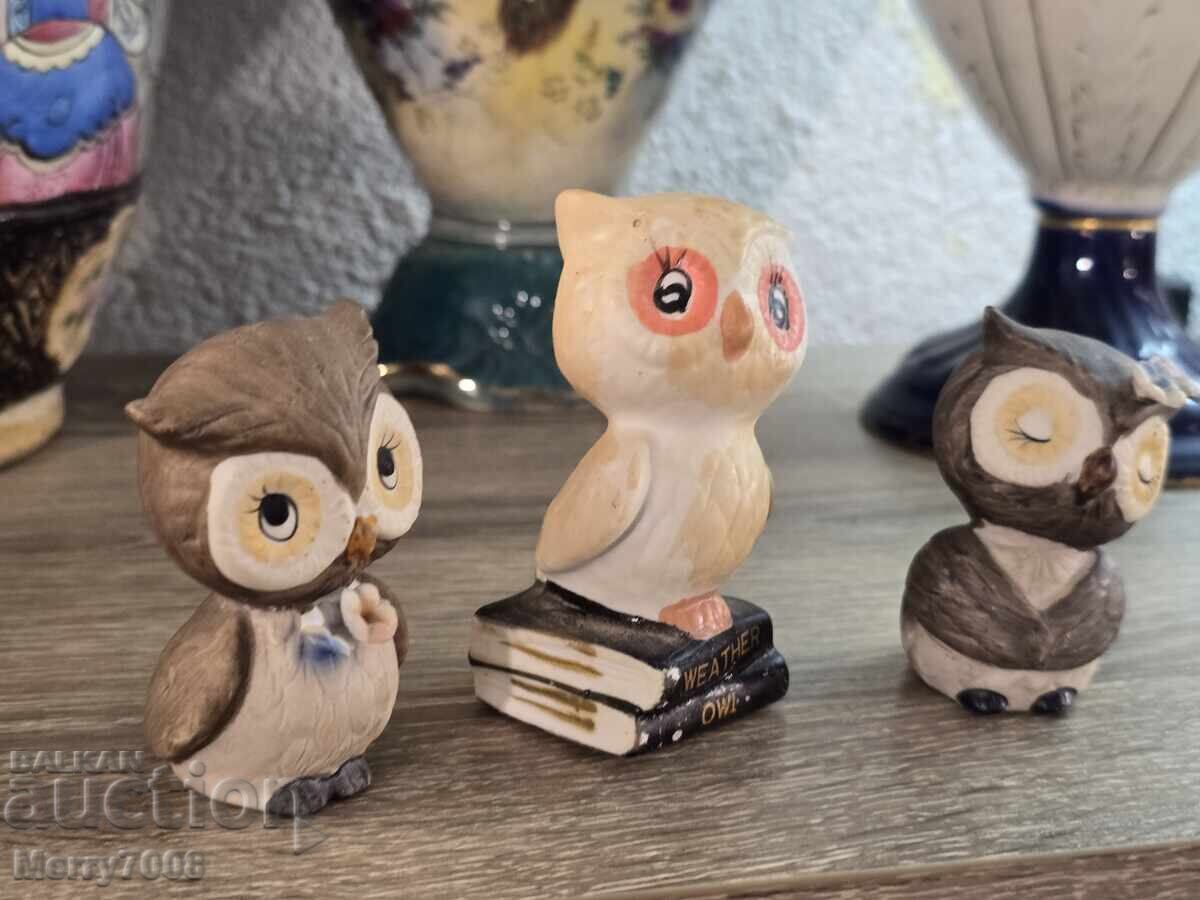 Set de trei bufnițe din porțelan lucrate manual!