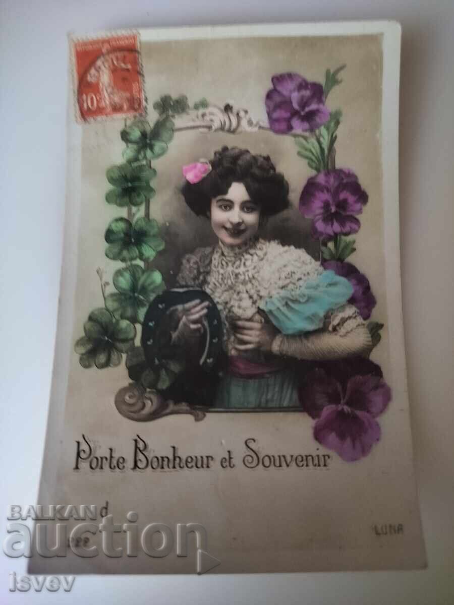 Аукцион Стара френска романтична пощенска картичка 1910г..