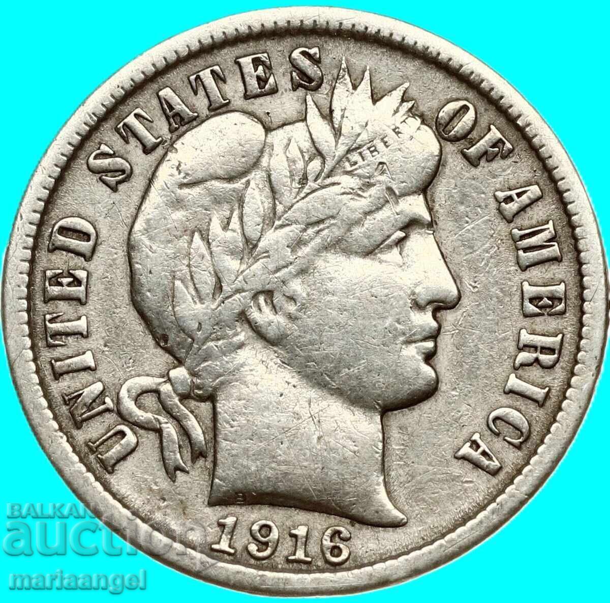 Licitație 1 dime 1916 SUA 10 cenți Barber argint