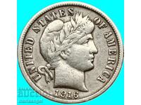 1 Dime 1916 USA 10 Cents Barber Silver
