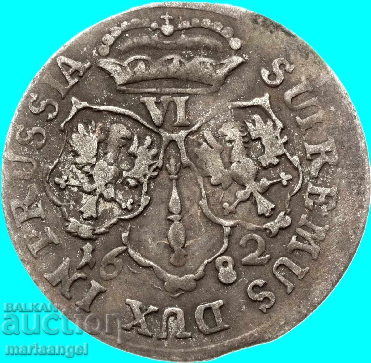 Доставка на 6 гроша 1682 Германия Прусия Кенигсберг сребро Доставка на 6 гроша 1682 Германия Прусия Кенигсберг сребро