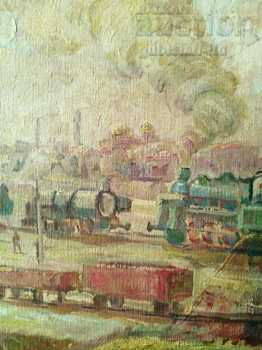 Картина, "София-старата жп гара", худ. Г. Лозев, 1960 г. - 5