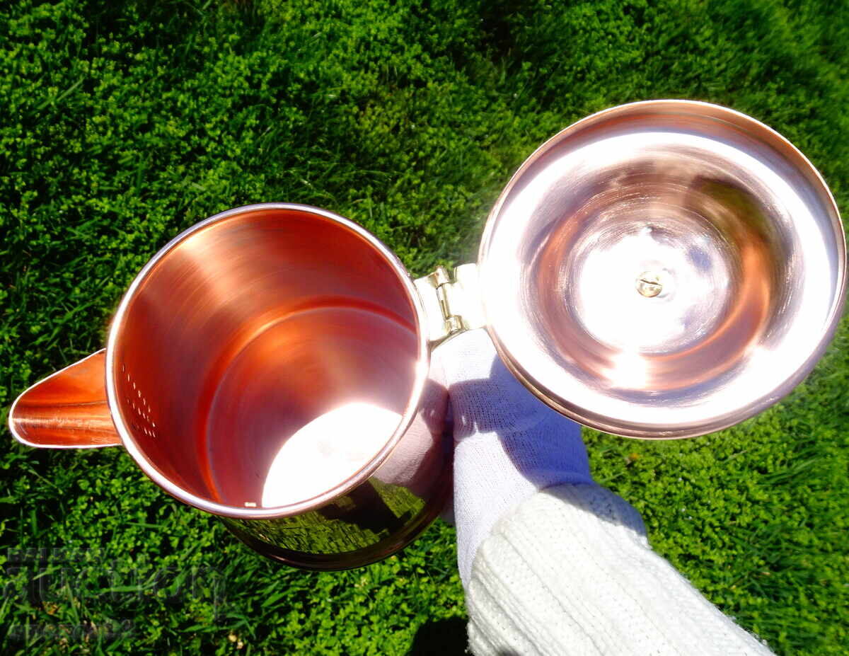 Cană din cupru cu capac, ceainic din cupru, cupru roșu pur, ștampilă cu preț € 65.99 | 129.07 BGN