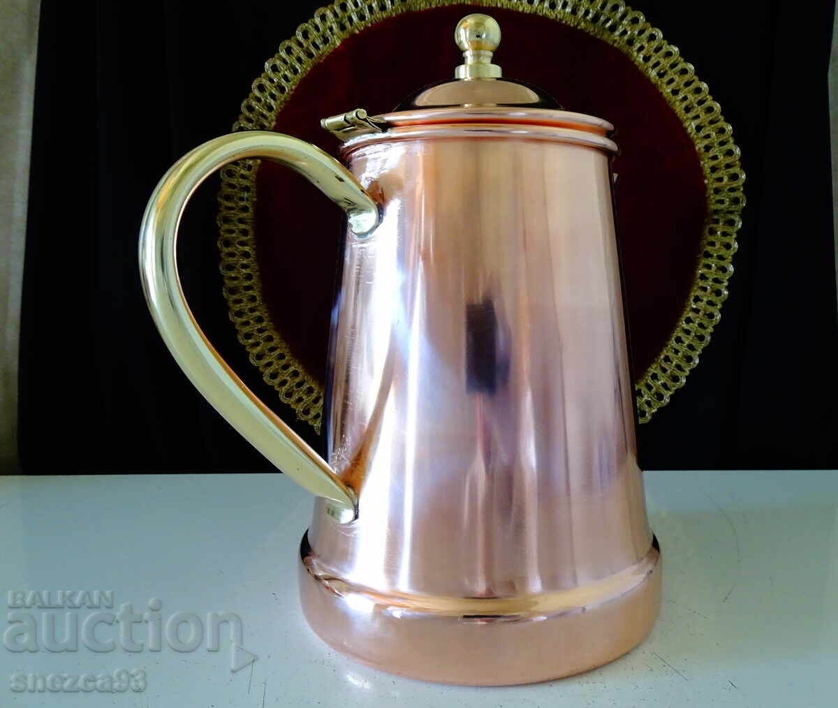 Cană din cupru cu capac, ceainic din cupru, cupru roșu pur, ștampilă - 6