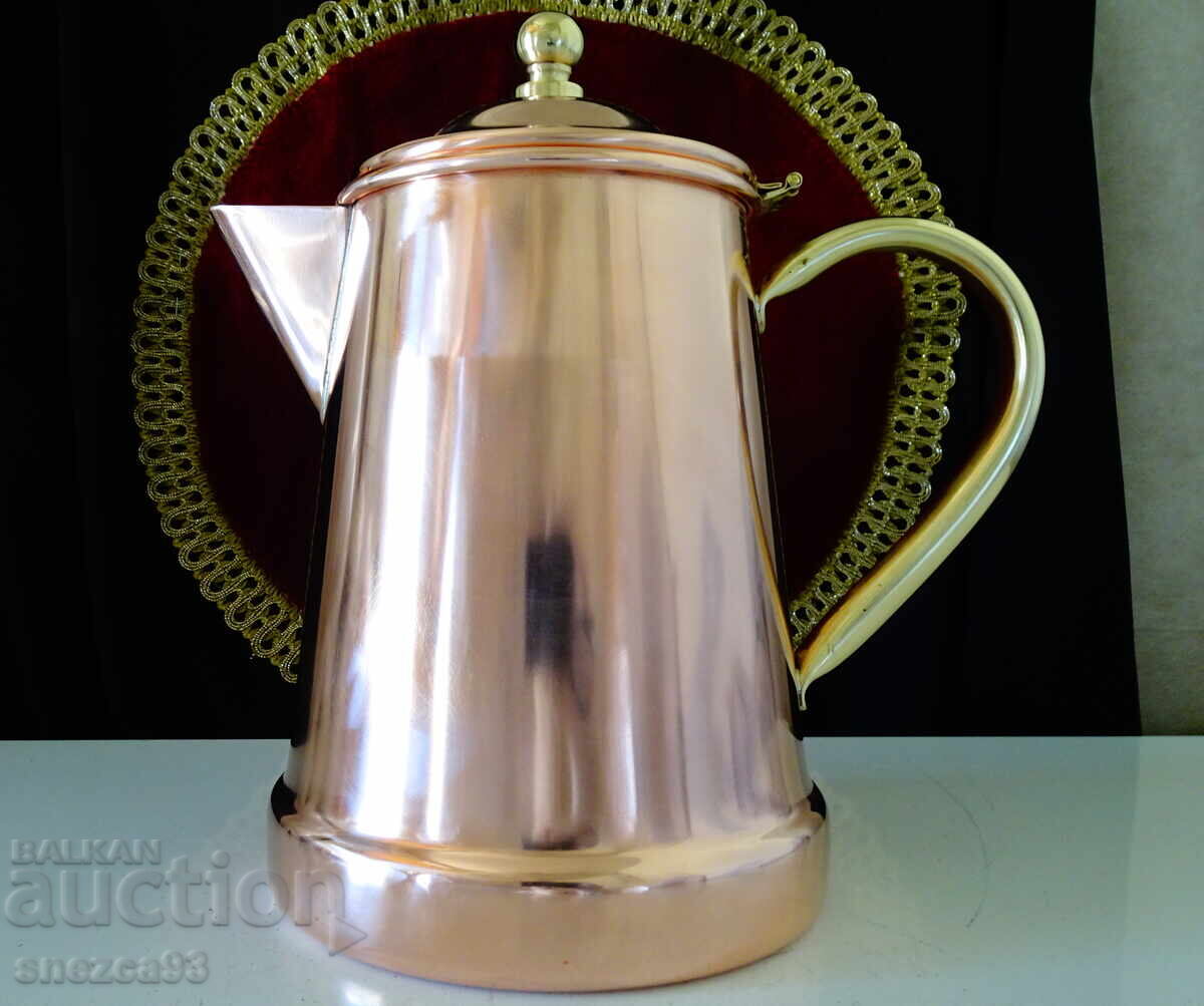 Cană din cupru cu capac, ceainic din cupru, cupru roșu pur, ștampilă