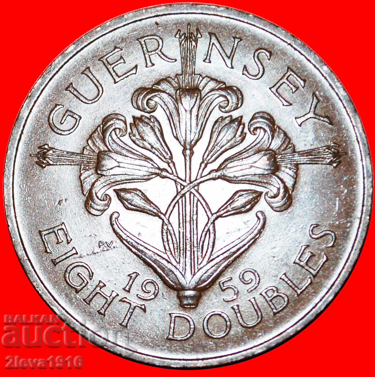 MAREA BRITANIE (1956-1966): GUERNSEY ★ 8 DOUBLES 1959 CRIN!