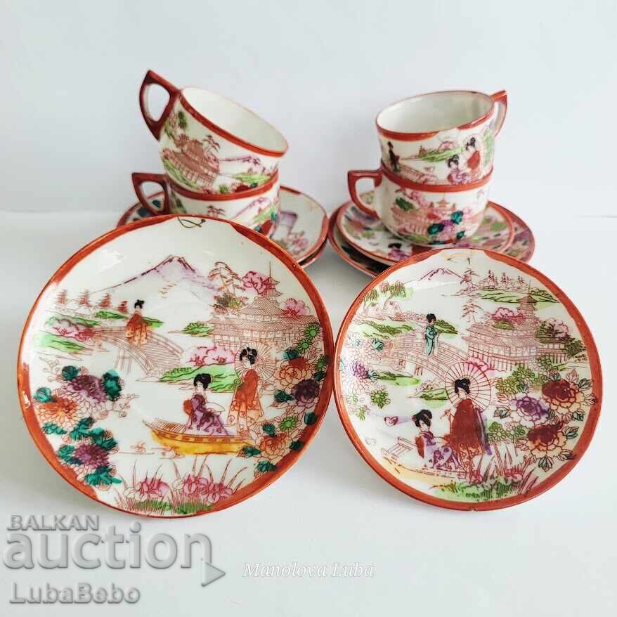 Cești de porțelan japonez cu farfurioare Kutani - 5