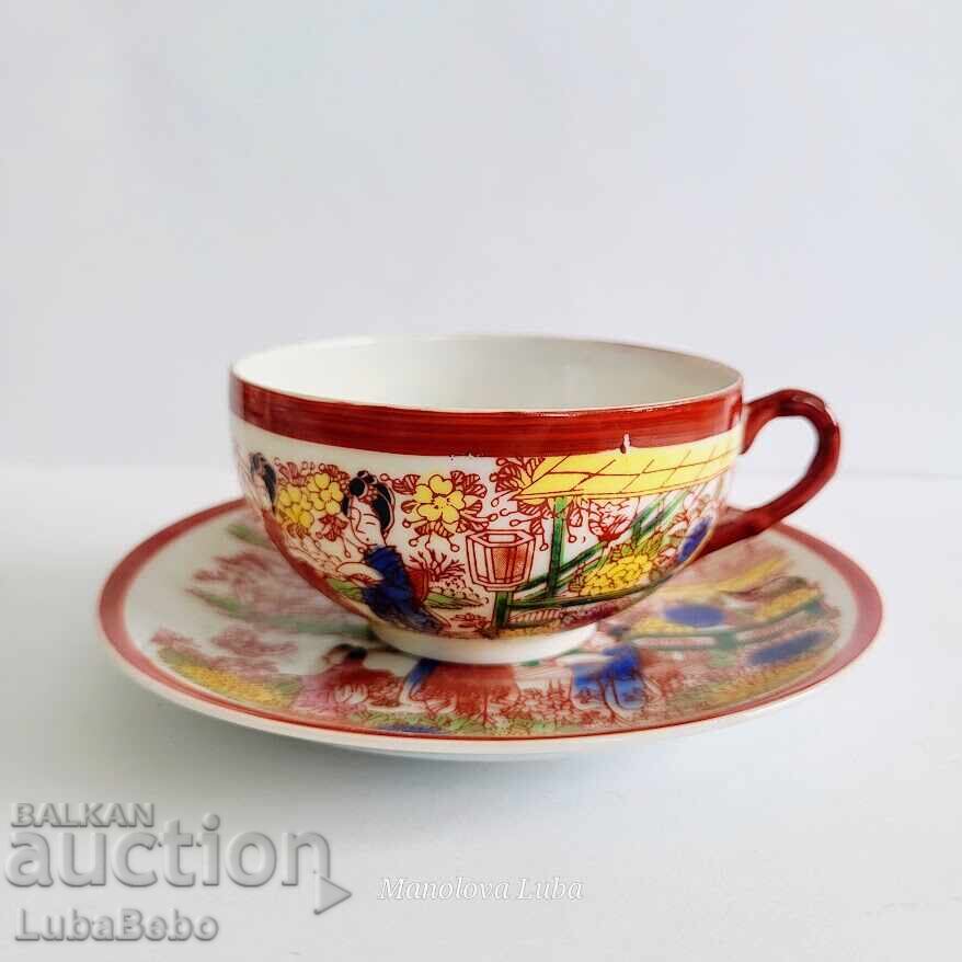 Ceșcuță din porțelan japonez cu farfurioară Kutani