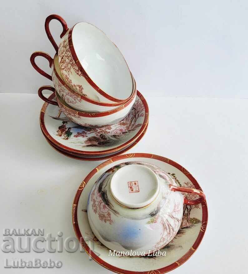 Cești din porțelan japonez cu farfurioare 日本 愛三 - 5 Cești din porțelan japonez cu farfurioare 日本 愛三 - 5