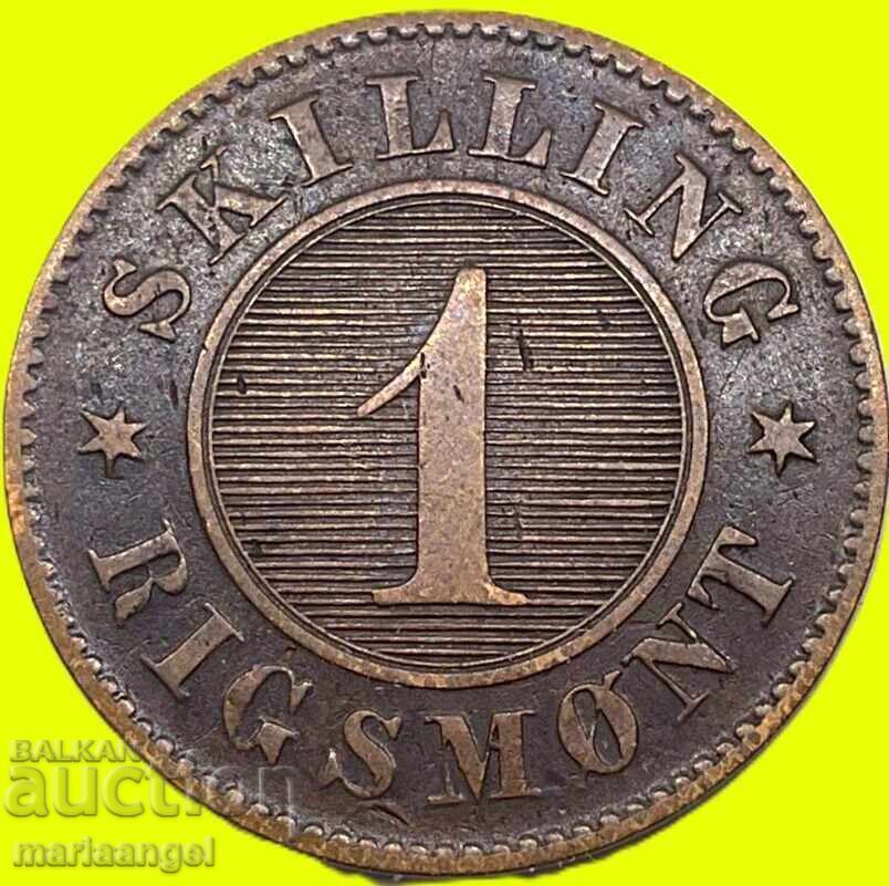 Danemarca 1 Skilling 1856 Altona bronz - 6